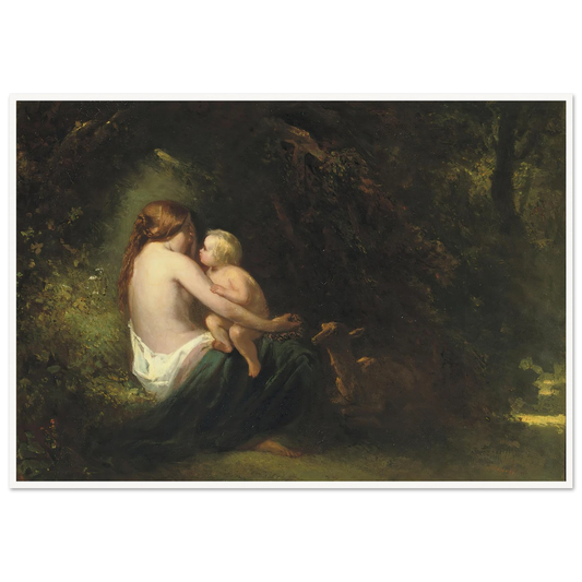 Genoveva; a legendary beauty in the forest Art Print | Jozef Israels - Framed Poster - 30x40 cm / 12x16″ - Black frame