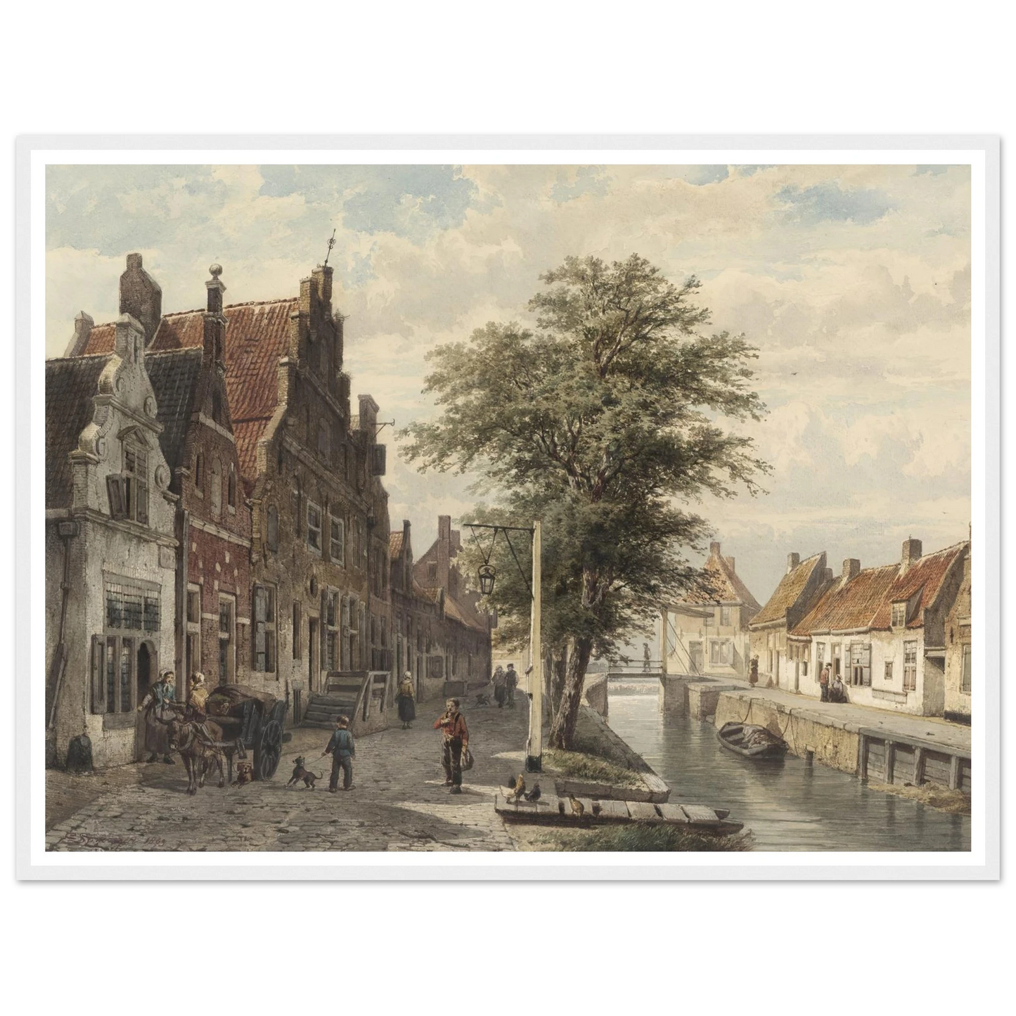 Gezicht op de gracht te Hasselt (1863) Art Print | Cornelis Springer - Framed Poster - 30x40 cm / 12x16″ - Black frame