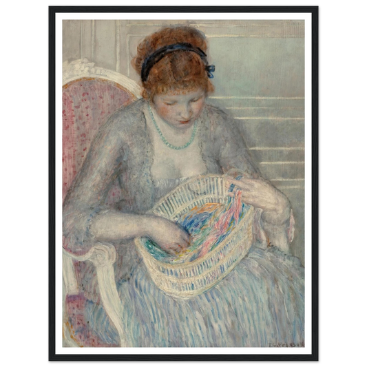 Girl with a Basket of Ribbons (1915) Art Print | Frederick Carl Frieseke - Framed Poster - 30x40 cm / 12x16″ - Black frame