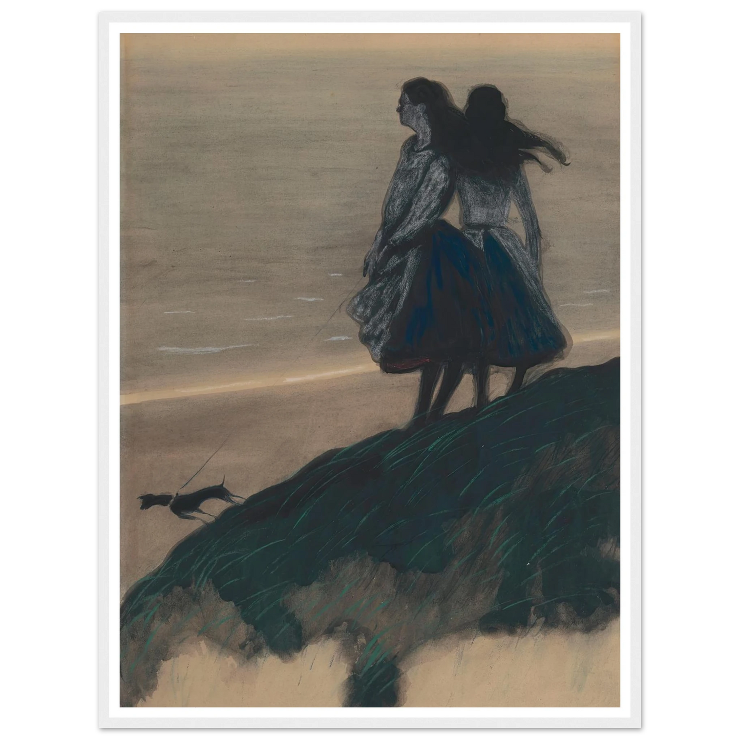 Girls on a Dune Art Print | Leon Spilliaert - Framed Poster - 30x40 cm / 12x16″ - Black frame