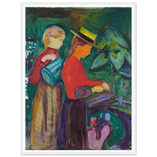 Girls watering Flowers (The Linde Frieze) (1904) Art Print | Edvard Munch - Framed Poster - 30x40 cm / 12x16″ - Black frame