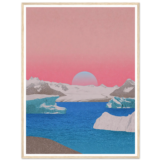 Glacial Lagoon's Pink Sun - Framed Poster - 30x40 cm / 12x16″ - Black frame