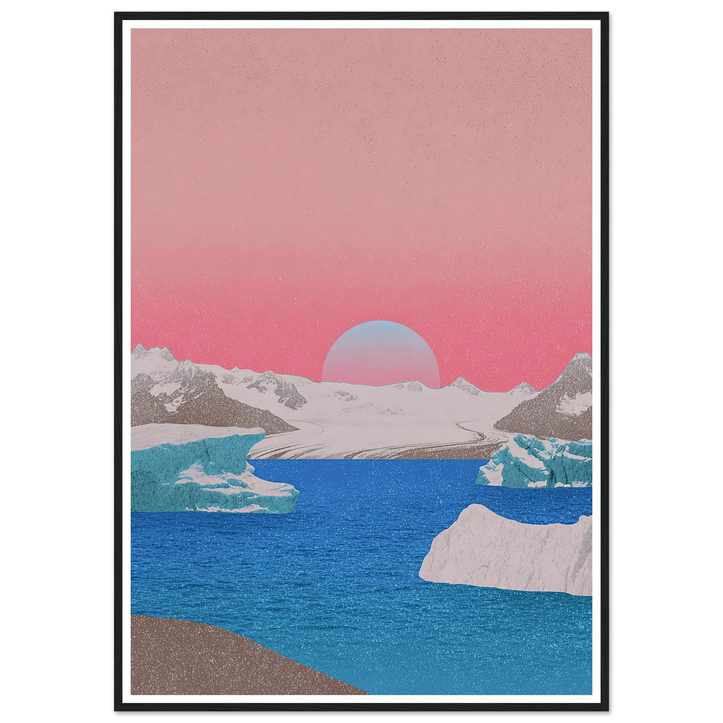 Glacial Lagoon's Pink Sun - Framed Poster - 30x40 cm / 12x16″ - Black frame