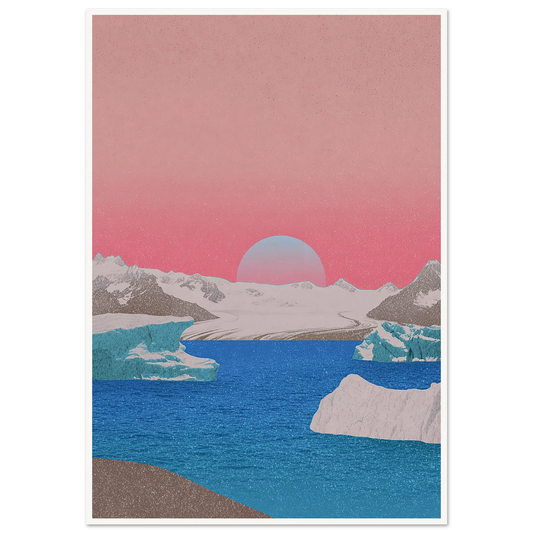 Glacial Lagoon's Pink Sun - Framed Poster - 30x40 cm / 12x16″ - Black frame