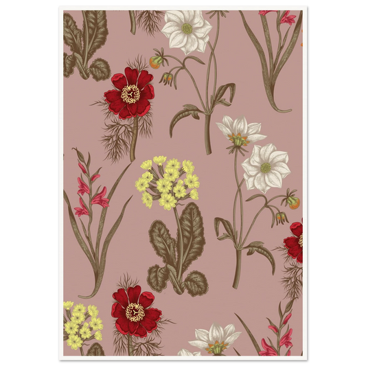 Gladiolus Bloom Patch Art Print | William Morris Inspired - Framed Poster - 30x30 cm / 12x12″ - Black frame