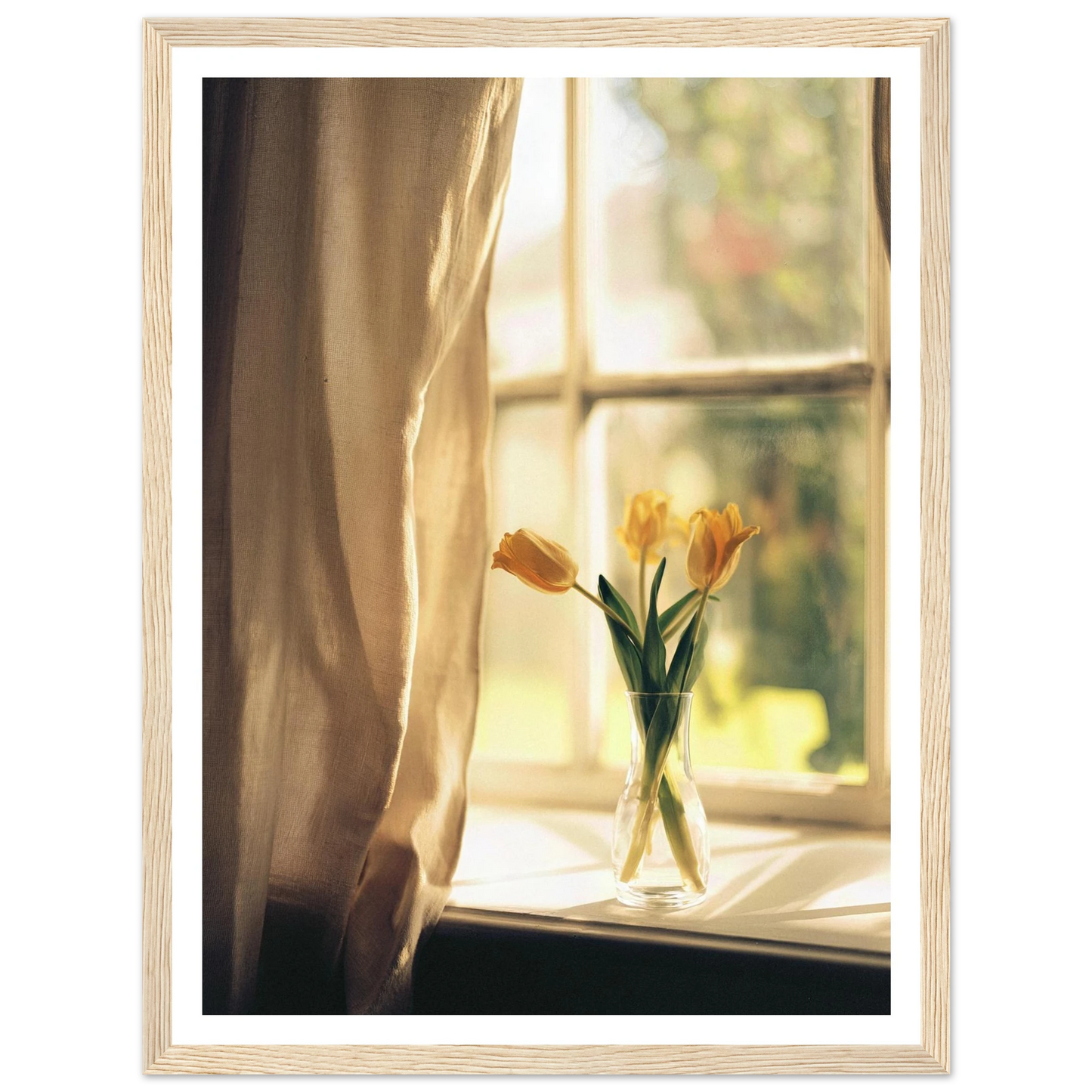Golden Tulips on The Sill - Framed Poster - 30x40 cm / 12x16″ - Black frame