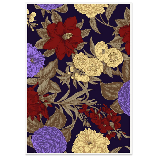 Gothic Nightshade Bloom Art Print | William Morris Inspired - Framed Poster - 30x30 cm / 12x12″ - Black frame