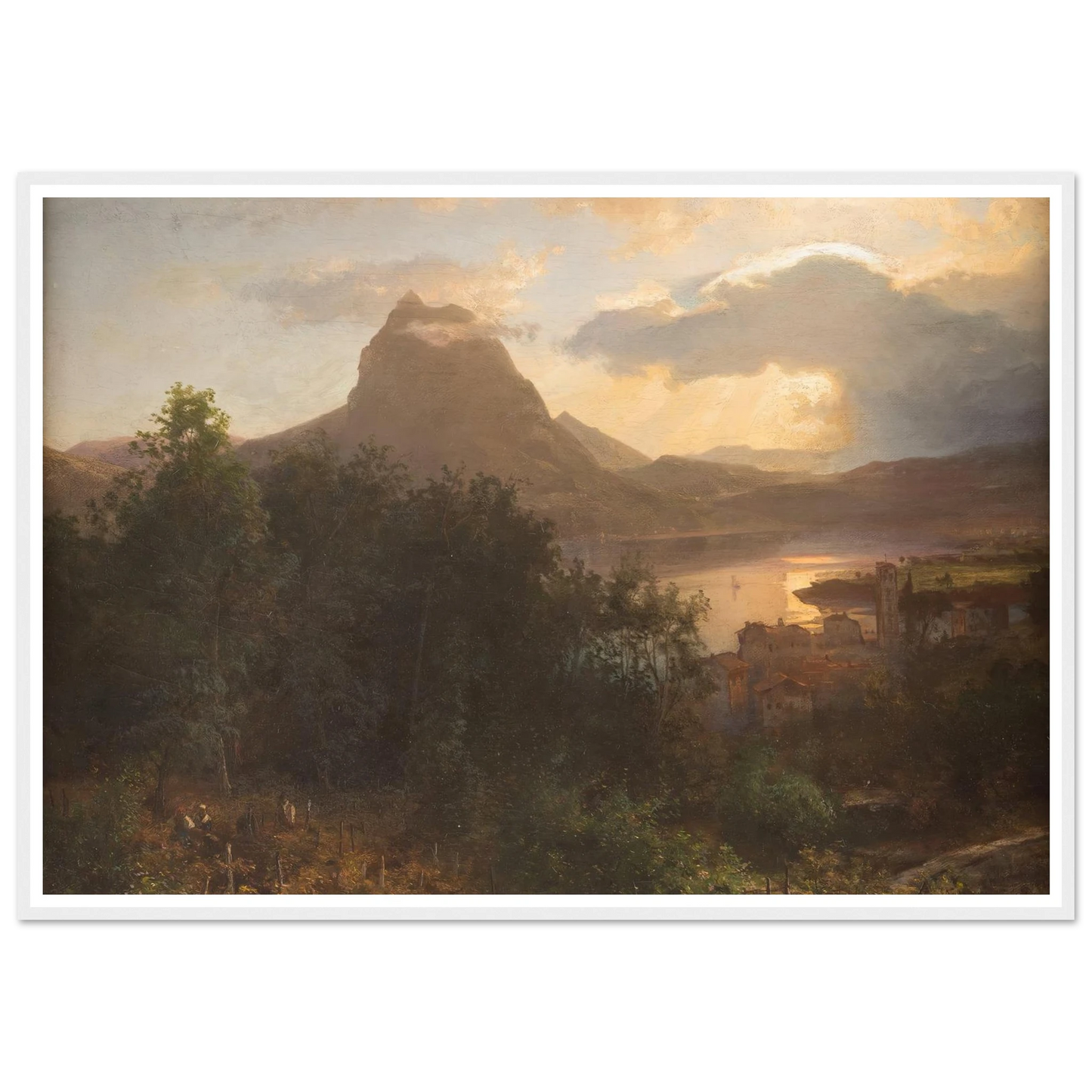 Grape harvest in the evening Art Print | Oswald Achenbach - Framed Poster - 30x40 cm / 12x16″ - Black frame