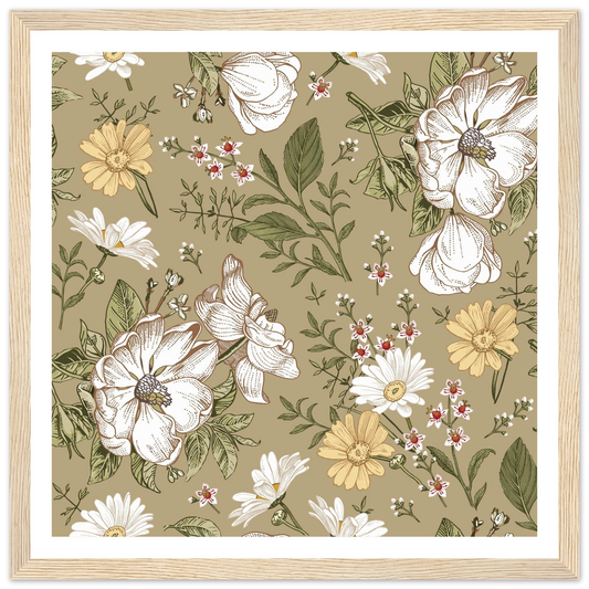 Green Sketch Meadow Art Print | William Morris Inspired - Framed Poster - 30x30 cm / 12x12″ - Black frame