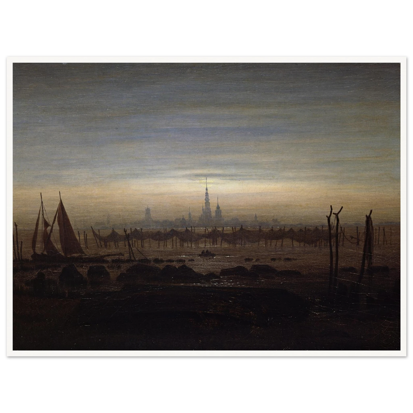 Greifswald in Moonlight Art Print | Caspar David Friedrich - Framed Poster - 30x40 cm / 12x16″ - Black frame