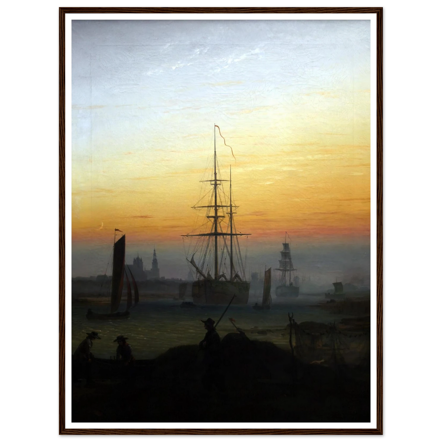 Greifwald Harbour (1818-20) Art Print | Caspar David Friedrich - Framed Poster - 30x40 cm / 12x16″ - Black frame
