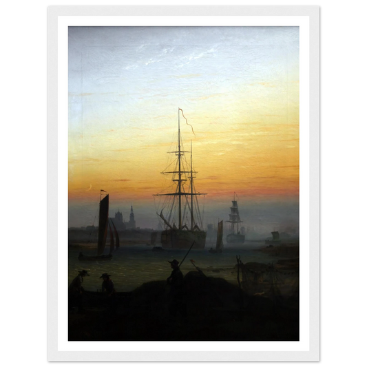 Greifwald Harbour (1818-20) Art Print | Caspar David Friedrich - Framed Poster - 30x40 cm / 12x16″ - Black frame