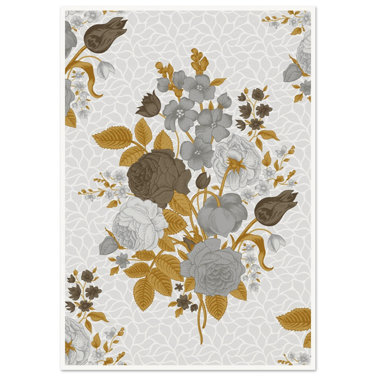 Grey & Cognac Cluster Art Print | William Morris Inspired - Framed Poster - 30x30 cm / 12x12″ - Black frame