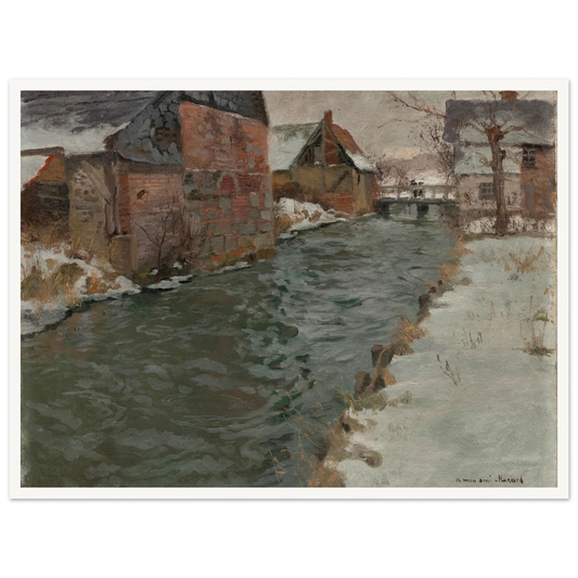 Hameau en bord de rivière (1895) Art Print | Frits Thaulow - Framed Poster - 30x40 cm / 12x16″ - Black frame