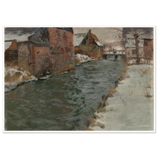 Hameau en bord de rivière (1895) Art Print | Frits Thaulow - Framed Poster - 30x40 cm / 12x16″ - Black frame