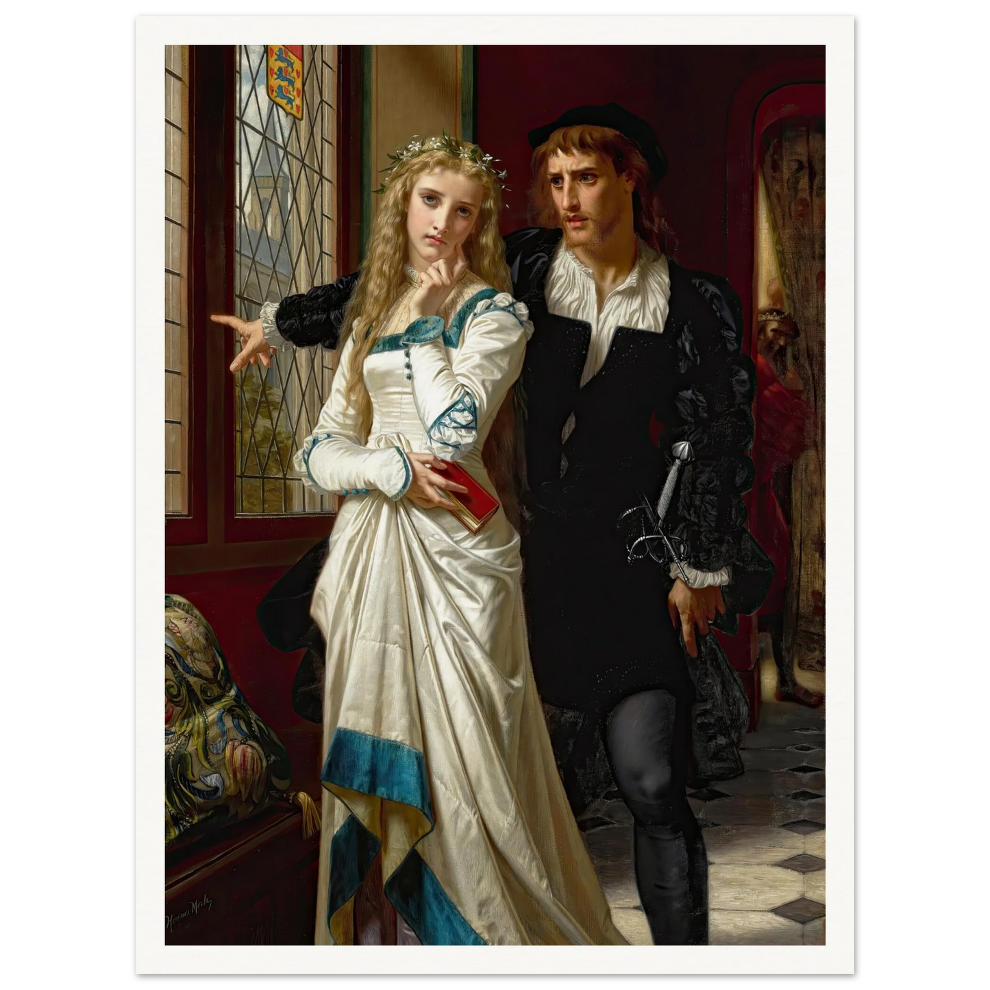 Hamlet And Ophelia (1873) Art Print | Hugues Merle - Framed Poster - 30x40 cm / 12x16″ - Black frame
