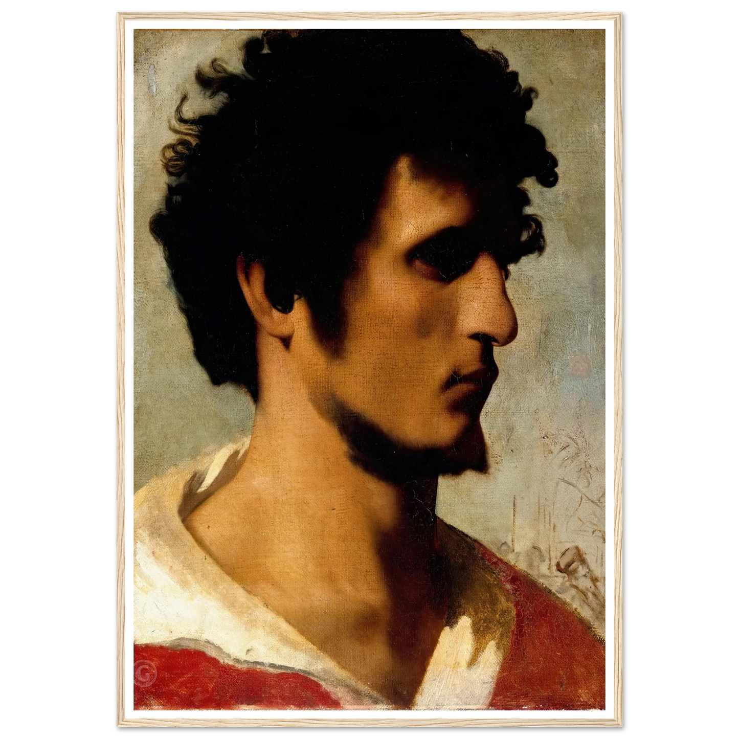 Head of a Peasant from the Roman Countryside (1844) Art Print | Jean Leon Gerome - Framed Poster - 30x40 cm / 12x16″ - Black frame