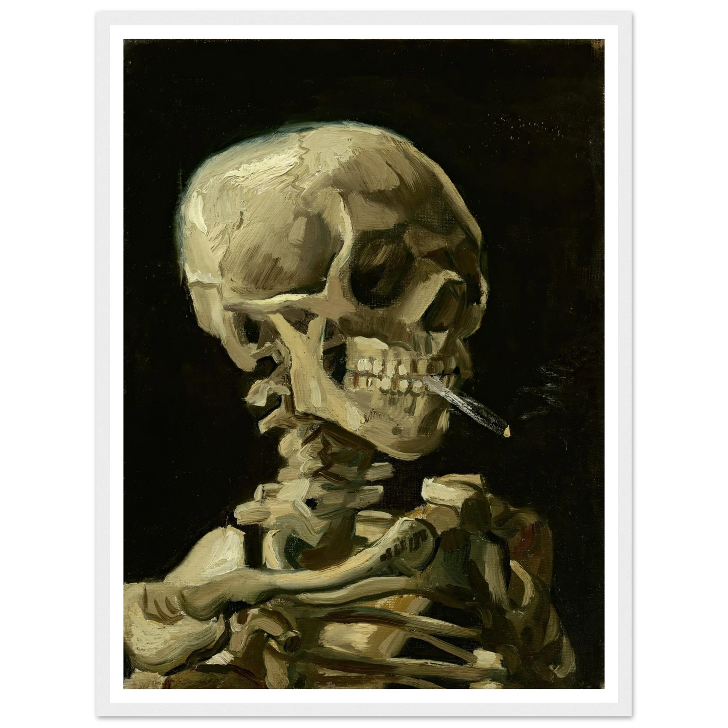 Head Of A Skeleton With A Burning Cigarette Art Print | Vincent van Gogh - Framed Poster - 30x40 cm / 12x16″ - Black frame