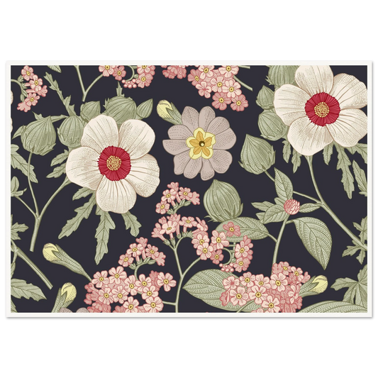 Heather Forget-Me-Not Art Print | William Morris Inspired - Framed Poster - 30x30 cm / 12x12″ - Black frame