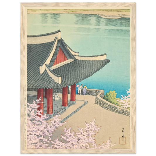 Heijo no haru, Botandai Fusekiro (Spring at Pubyong Pavilion, Modan Viewpoint, Pyongyang) (1939) Art Print | Kawase Hasui - Framed Poster - 30x40 cm / 12x16″ - Black frame