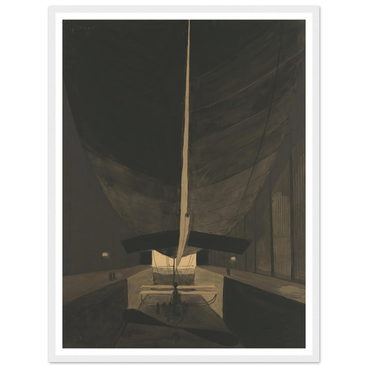 Het luchtschip Belgique II in zijn loods (1910) Art Print | Leon Spilliaert - Framed Poster - 30x40 cm / 12x16″ - Black frame