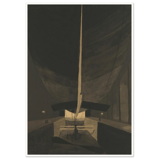 Het luchtschip Belgique II in zijn loods (1910) Art Print | Leon Spilliaert - Framed Poster - 30x40 cm / 12x16″ - Black frame