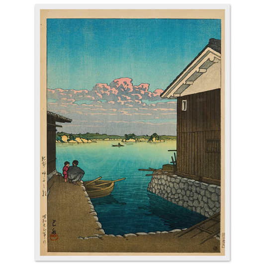 Hizen Yobuko no asa (Morning in Yobuko, Hizen) (1948) Art Print | Kawase Hasui - Framed Poster - 30x40 cm / 12x16″ - Black frame