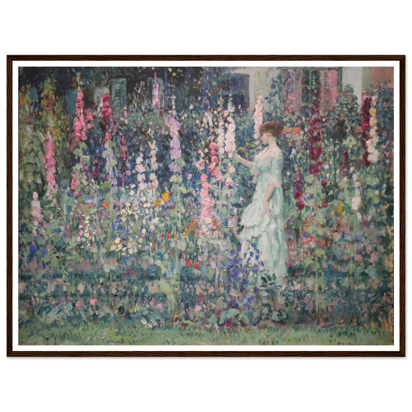 Hollyhocks (by 1911) Art Print | Frederick Carl Frieseke - Framed Poster - 30x40 cm / 12x16″ - Black frame