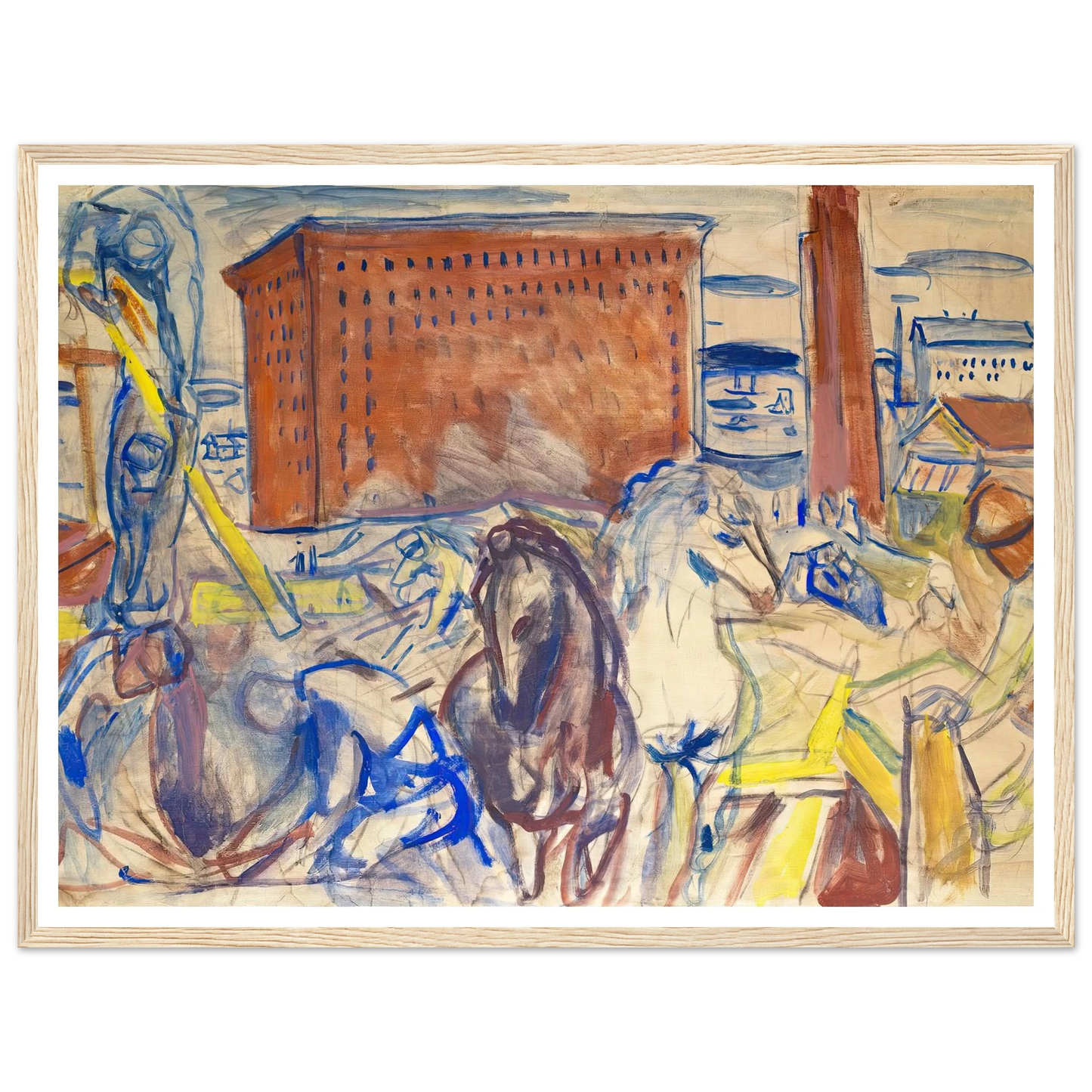 Horse Team on a Building Site (1928–1929) Art Print | Edvard Munch - Framed Poster - 30x40 cm / 12x16″ - Black frame