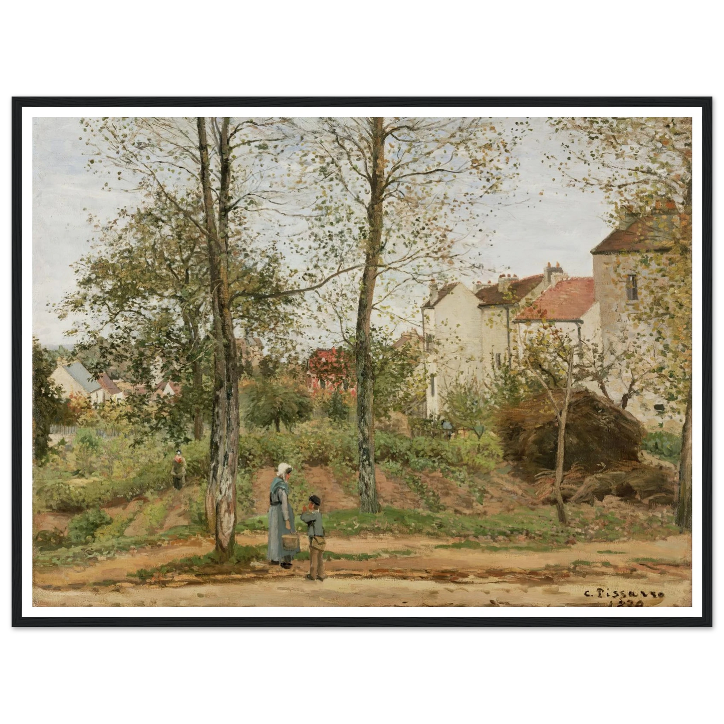 Houses at Bougival (Autumn) Art Print | Camille Pissarro - Framed Poster - 30x40 cm / 12x16″ - Black frame