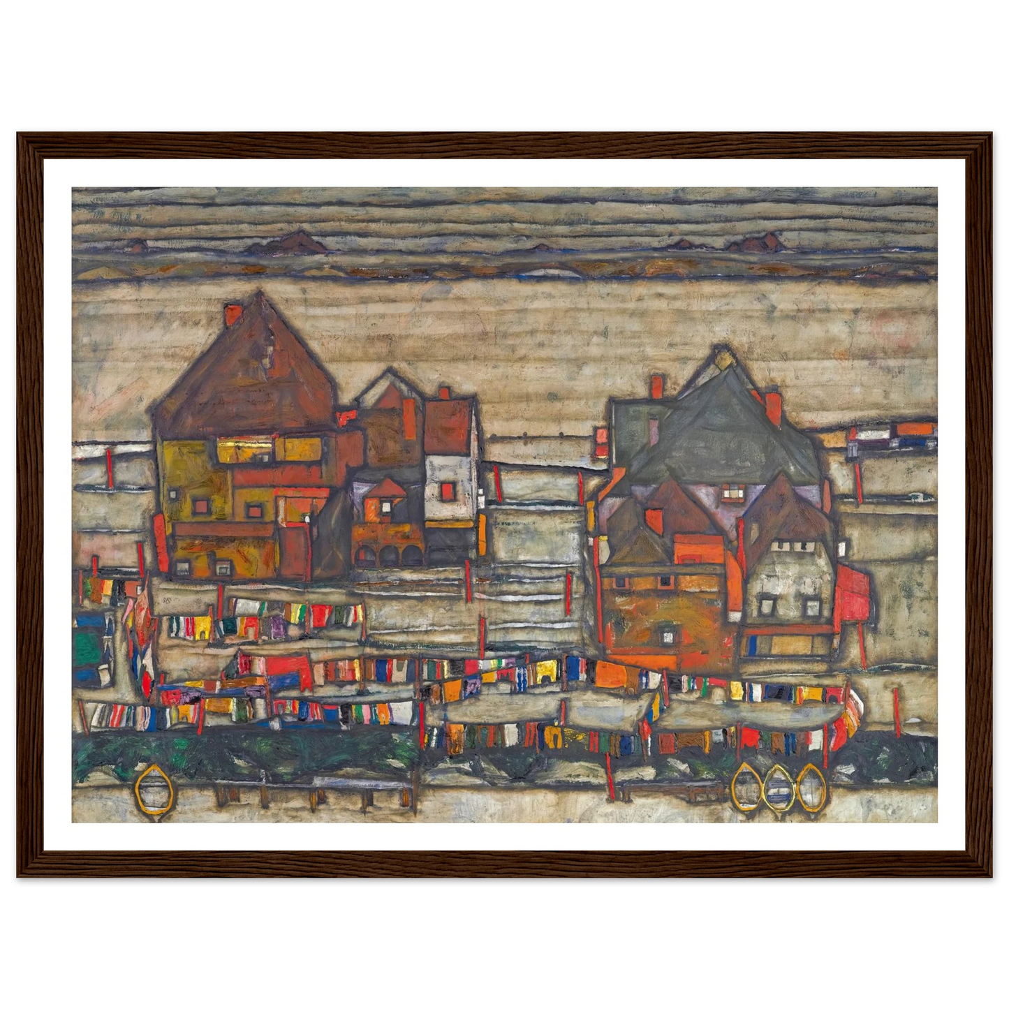 Houses With Laundry (Suburb II) (1914) Art Print | Egon Schiele - Framed Poster - 30x40 cm / 12x16″ - Black frame