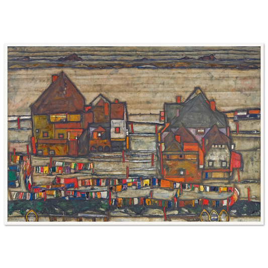Houses With Laundry (Suburb II) (1914) Art Print | Egon Schiele - Framed Poster - 30x40 cm / 12x16″ - Black frame