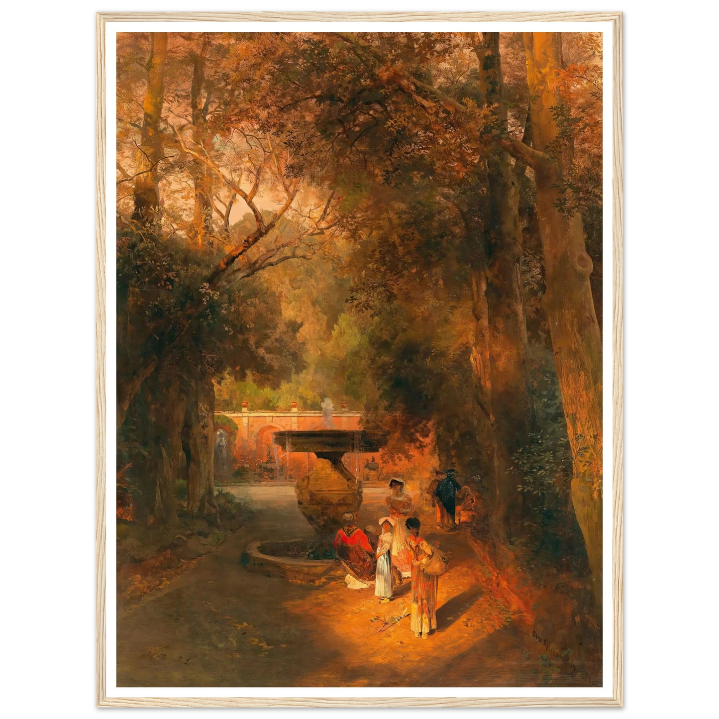 In the park by the fountain of Villa Torlonia in Frascati, near Rome Art Print | Oswald Achenbach - Framed Poster - 30x40 cm / 12x16″ - Black frame