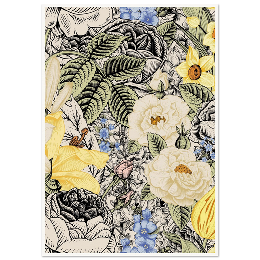Ink Bloom Layered Art Print | William Morris Inspired - Framed Poster - 30x30 cm / 12x12″ - Black frame