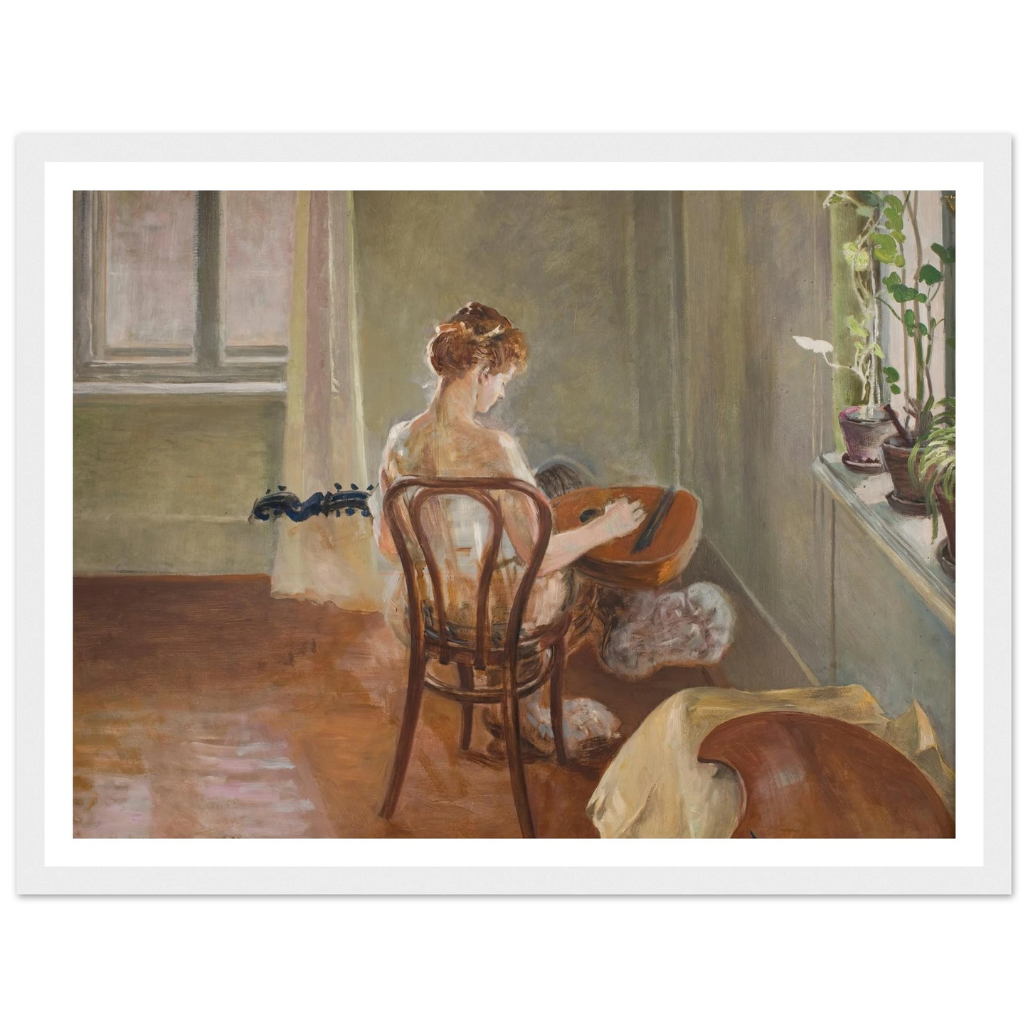 Interior with the Chimera Playing the Guitar (1908) Art Print | Jacek Malczewski - Framed Poster - 30x40 cm / 12x16″ - Black frame