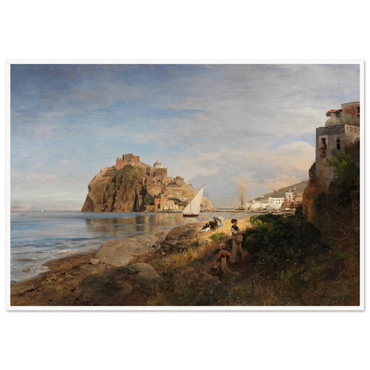 Ischia mit Blick auf das Castello Aragonese (1880) Art Print | Oswald Achenbach - Framed Poster - 30x40 cm / 12x16″ - Black frame