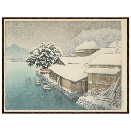 Ishinomaki no bosetsu (Evening Snow at Ishinomaki) (1935) Art Print | Kawase Hasui - Framed Poster - 30x40 cm / 12x16″ - Black frame