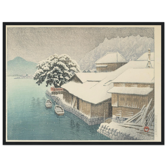Ishinomaki no bosetsu (Evening Snow at Ishinomaki) (1935) Art Print | Kawase Hasui - Framed Poster - 30x40 cm / 12x16″ - Black frame