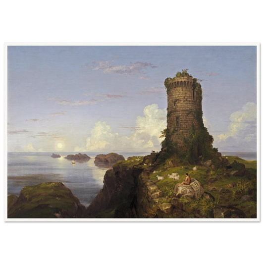 Italian Coast Scene with Ruined Tower (1838) Art Print | Thomas Cole - Framed Poster - 30x40 cm / 12x16″ - Black frame