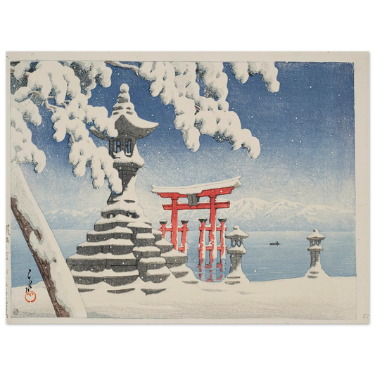 Itsukushima no yuki (Snow at Itsukushima) (1932) Art Print | Kawase Hasui - Framed Poster - 30x40 cm / 12x16″ - Black frame