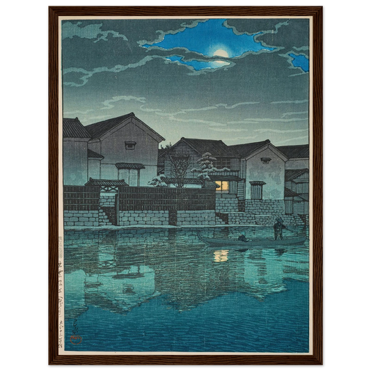 Izumo Matsue, oborozuki (Hazy moon at Matsue in Izumo) (1924) Art Print | Kawase Hasui - Framed Poster - 30x40 cm / 12x16″ - Black frame