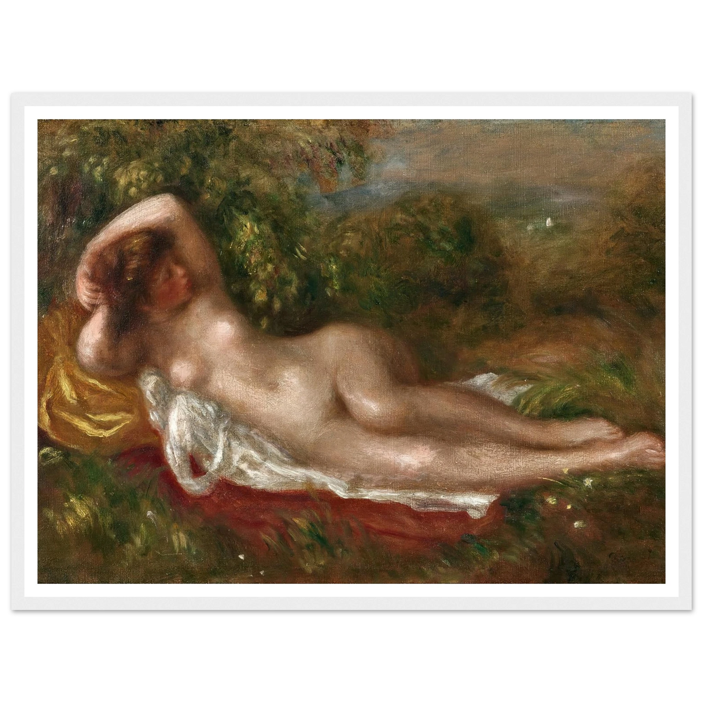 Jeune femme nue couchée dans l’herbe (circa 1900) Art Print | Pierre Auguste Renoir - Framed Poster - 30x40 cm / 12x16″ - Black frame