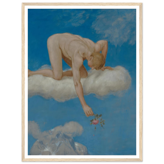 Juni (Jüngling mit Rose) (1906) Art Print | Hans Thoma - Framed Poster - 30x40 cm / 12x16″ - Black frame