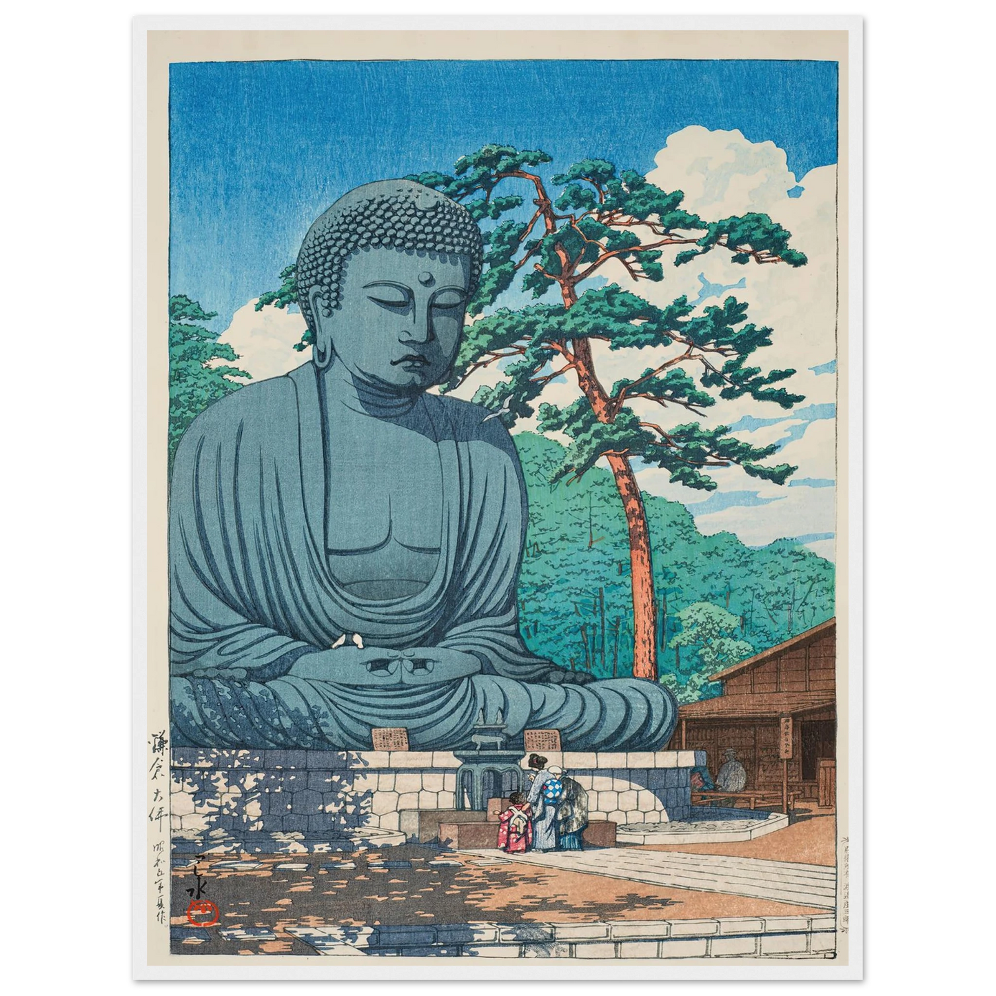 Kamakura daibutsu (The Great Buddha at Kamamura) (1930) Art Print | Kawase Hasui - Framed Poster - 30x40 cm / 12x16″ - Black frame