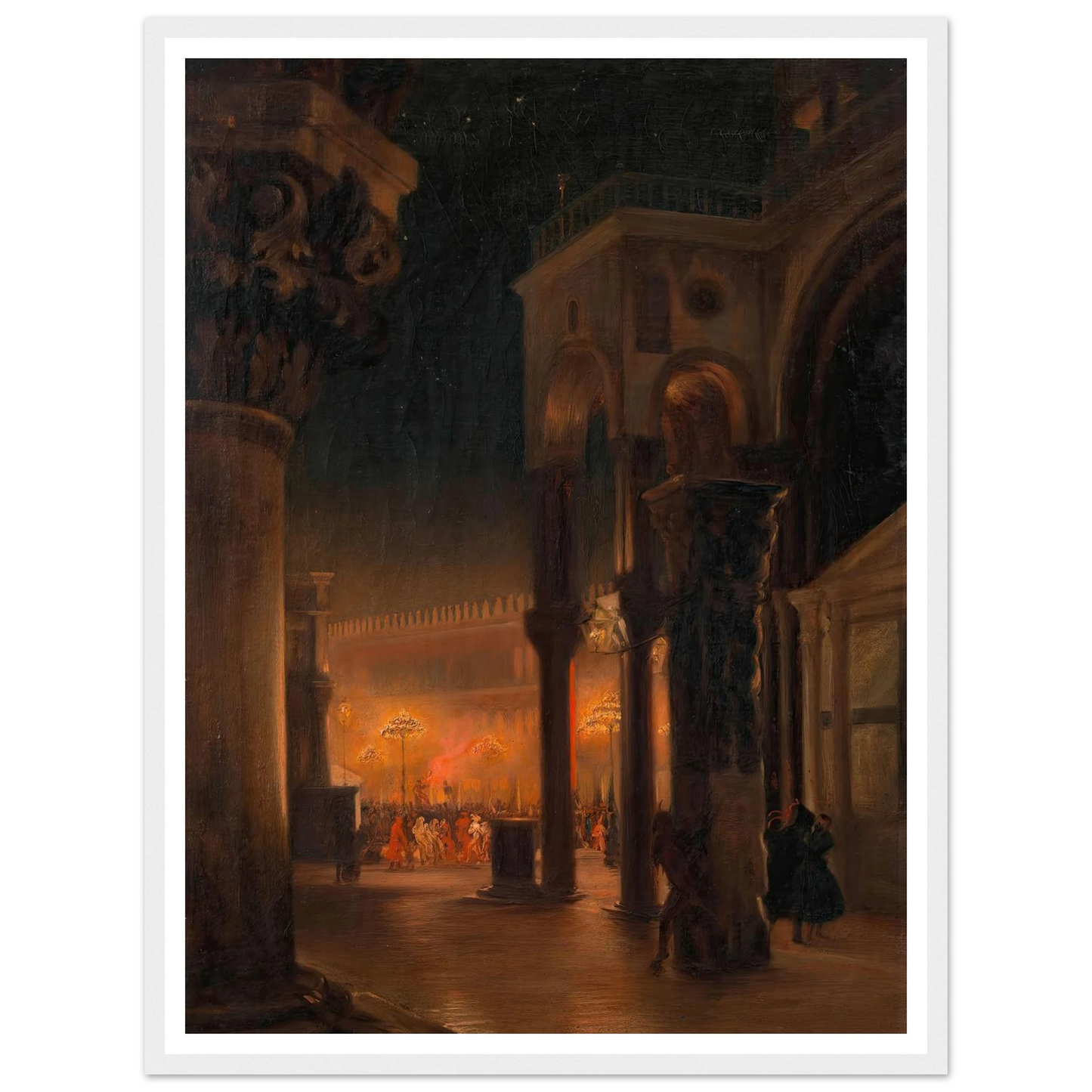 Karneval am Markusplatz in Venedig bei Nacht (1887) Art Print | Josef Hoffmann - Framed Poster - 30x40 cm / 12x16″ - Black frame