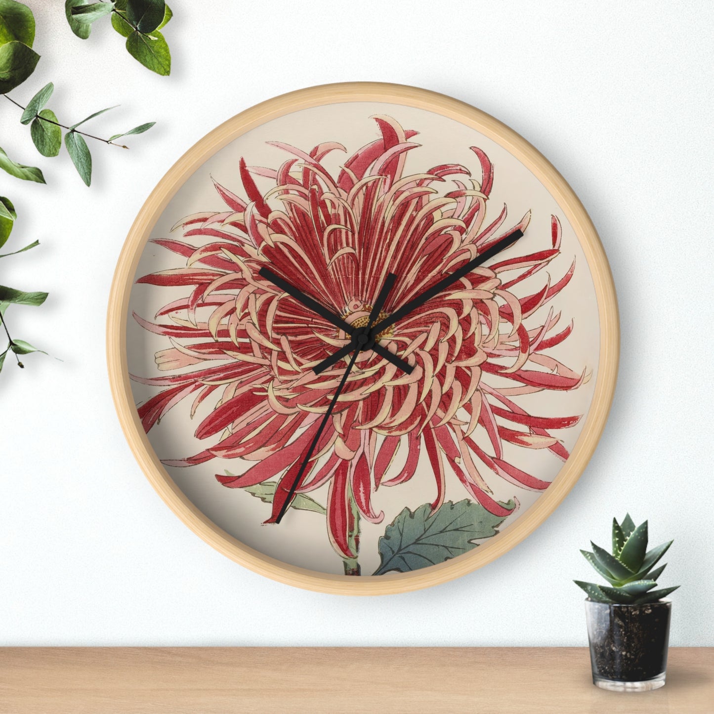 Keika hyakugiku, Pl.27 Wall Clock | Keika Hasegawa - Black - Wooden Base - 10"