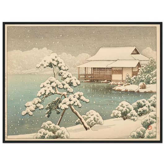 Kiyosumien no yuki (Snow at Kiyosumi Park) (1938) Art Print | Kawase Hasui - Framed Poster - 30x40 cm / 12x16″ - Black frame