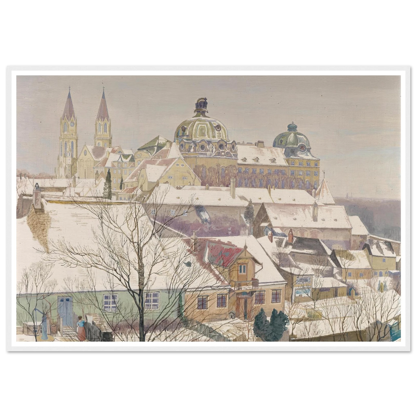 Klosterneuburg im Winter (1924) Art Print | Max Kahrer - Framed Poster - 30x40 cm / 12x16″ - Black frame