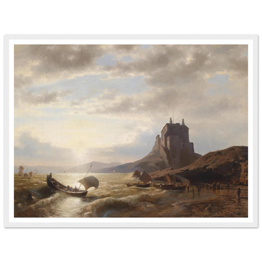 Küstenlandschaft mit Fischern Art Print | Hermann Ottomar Herzog - Framed Poster - 30x40 cm / 12x16″ - Black frame