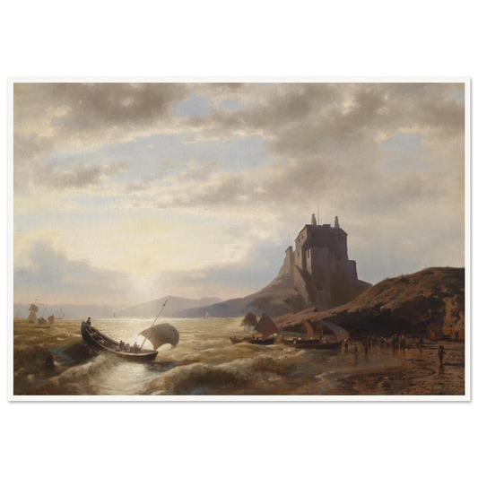 Küstenlandschaft mit Fischern Art Print | Hermann Ottomar Herzog - Framed Poster - 30x40 cm / 12x16″ - Black frame